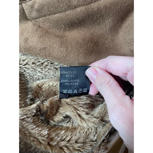 Womans Dream Lady Vntg Faux Suede/Sherling Jacket w/ Stitching, Brown, L, Italy - Picture 7 of 9